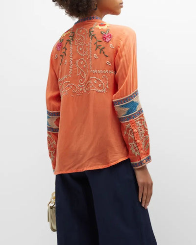 Johnny Was Tamarind Embroidered Georgette Keyhole Blouse Back.