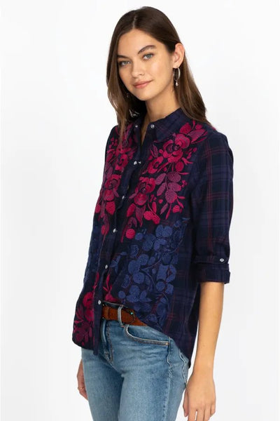 Johnny Was Tuscan Relaxed Plaid Shirt Side.