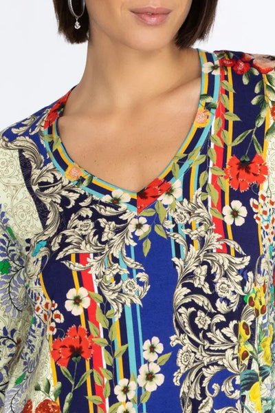 Johnny Was Wild Flower Favorite Long Sleeve V-Neck Swing Tee Neck detail.