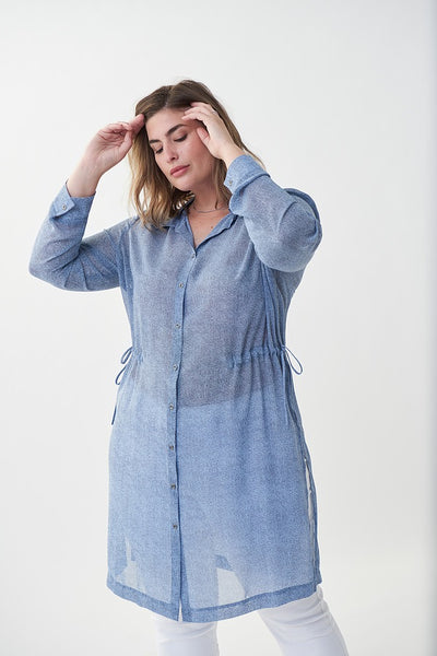 Joseph Ribkoff Denim Inspired Blouse Style 222072 front.