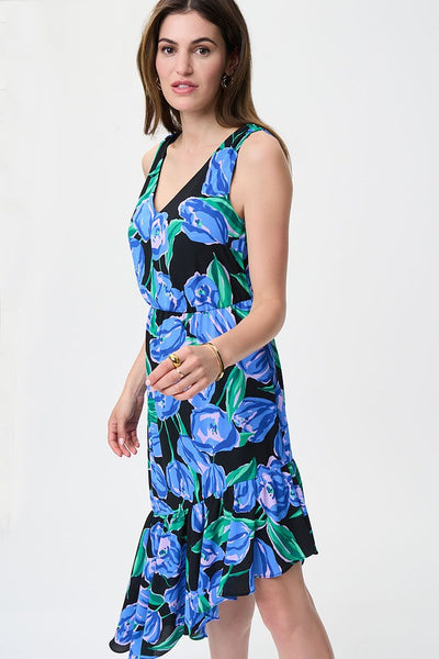 Joseph Ribkoff Floral Asymmetrical Hem Dress Style 231185 Side.