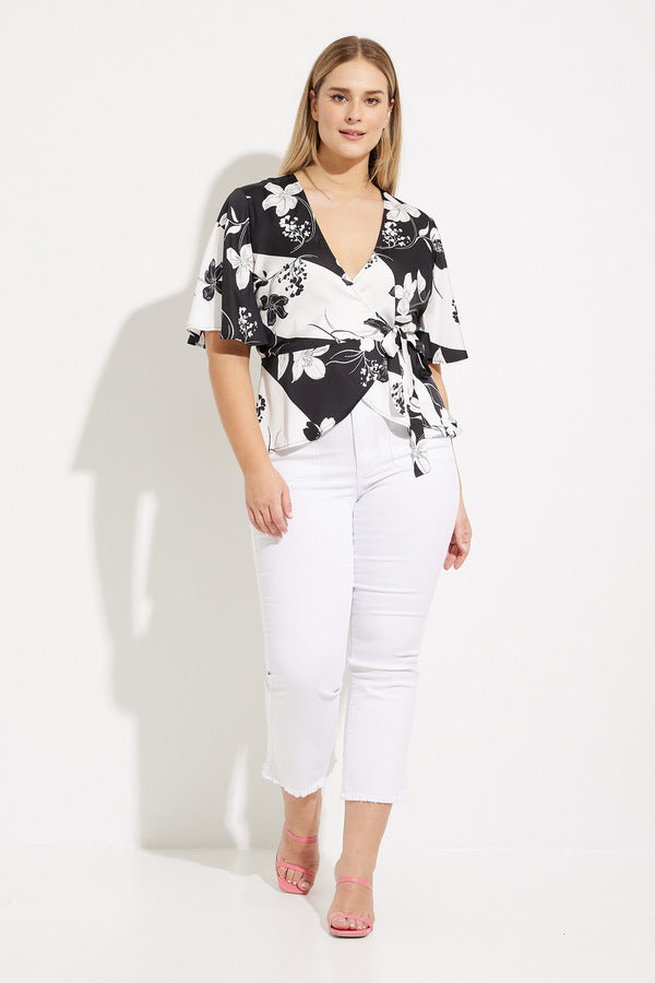 Joseph Ribkoff Floral Wrap Front Top Style 32058 Full.