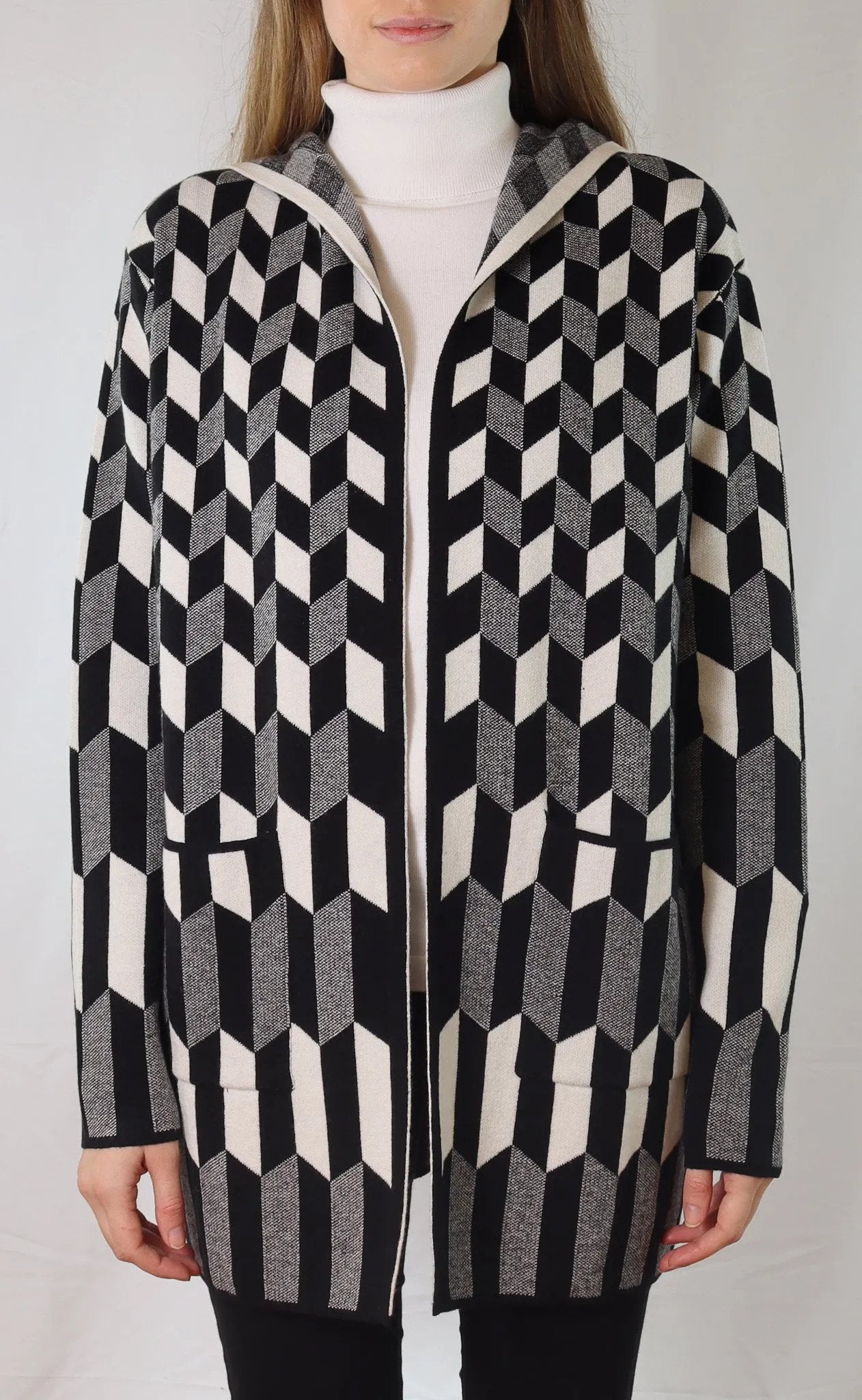 Metric Knits Zig Zag Hoodie Cardigan Front.