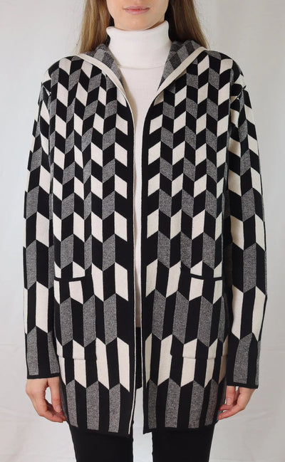 Metric Knits Zig Zag Hoodie Cardigan Front.