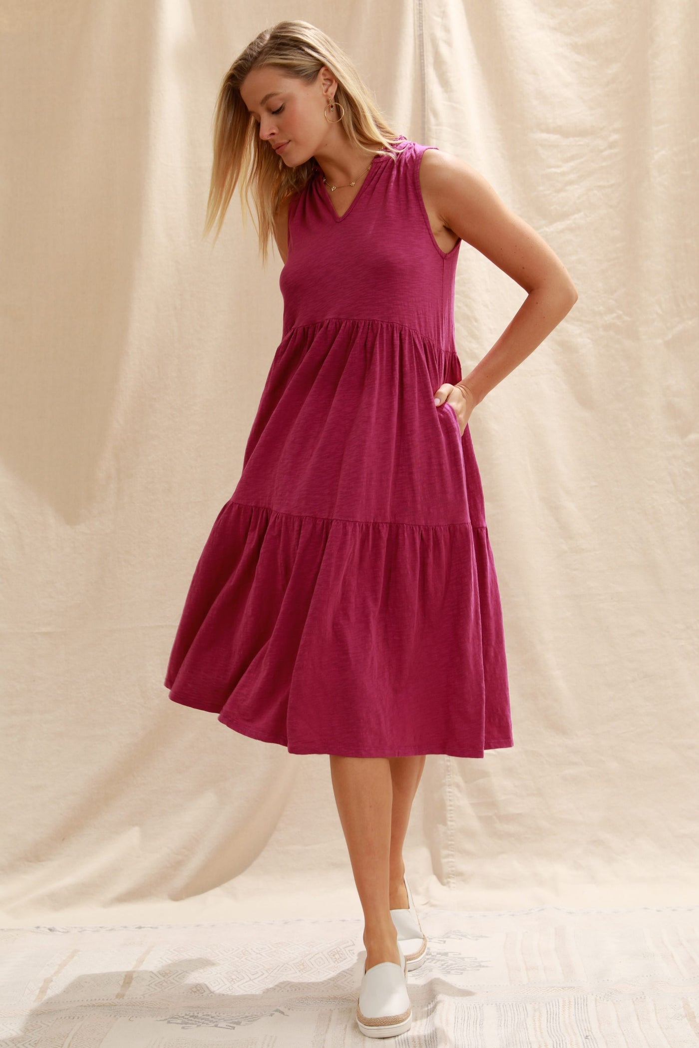 Mododoc Tiered Midi Tank Dress Front.