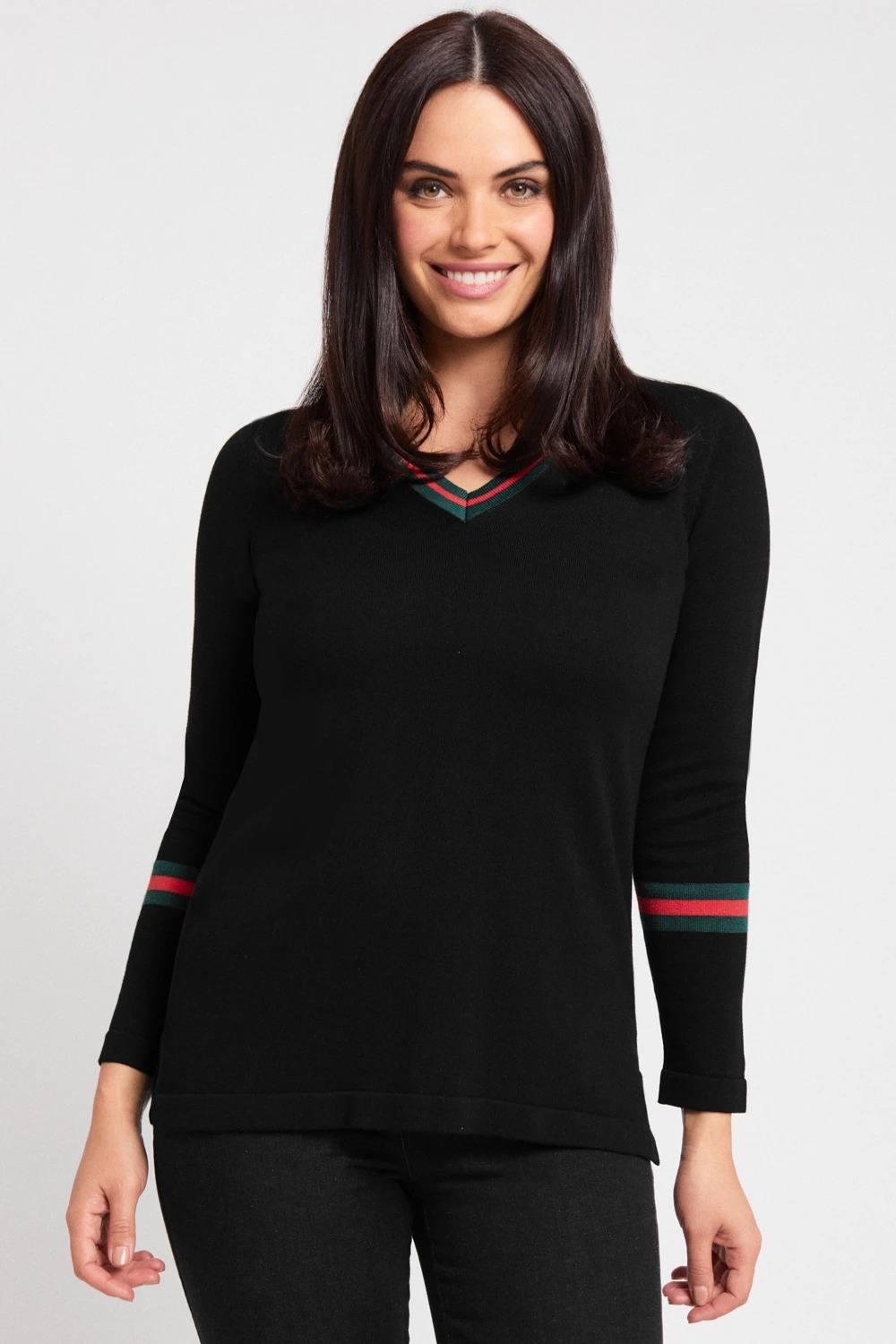 Peace of Cloth V-Neck Tipped Sweater in black at Village Vogue.