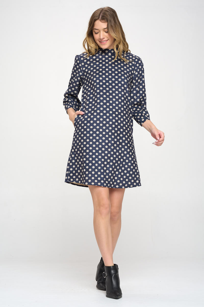 SM Wardrobe Ditsy Print Corduroy Shift Dress Full Pose.