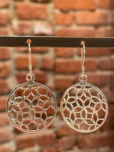 Village Vogue Sterling Silver Openwork Circle Earrings Front.