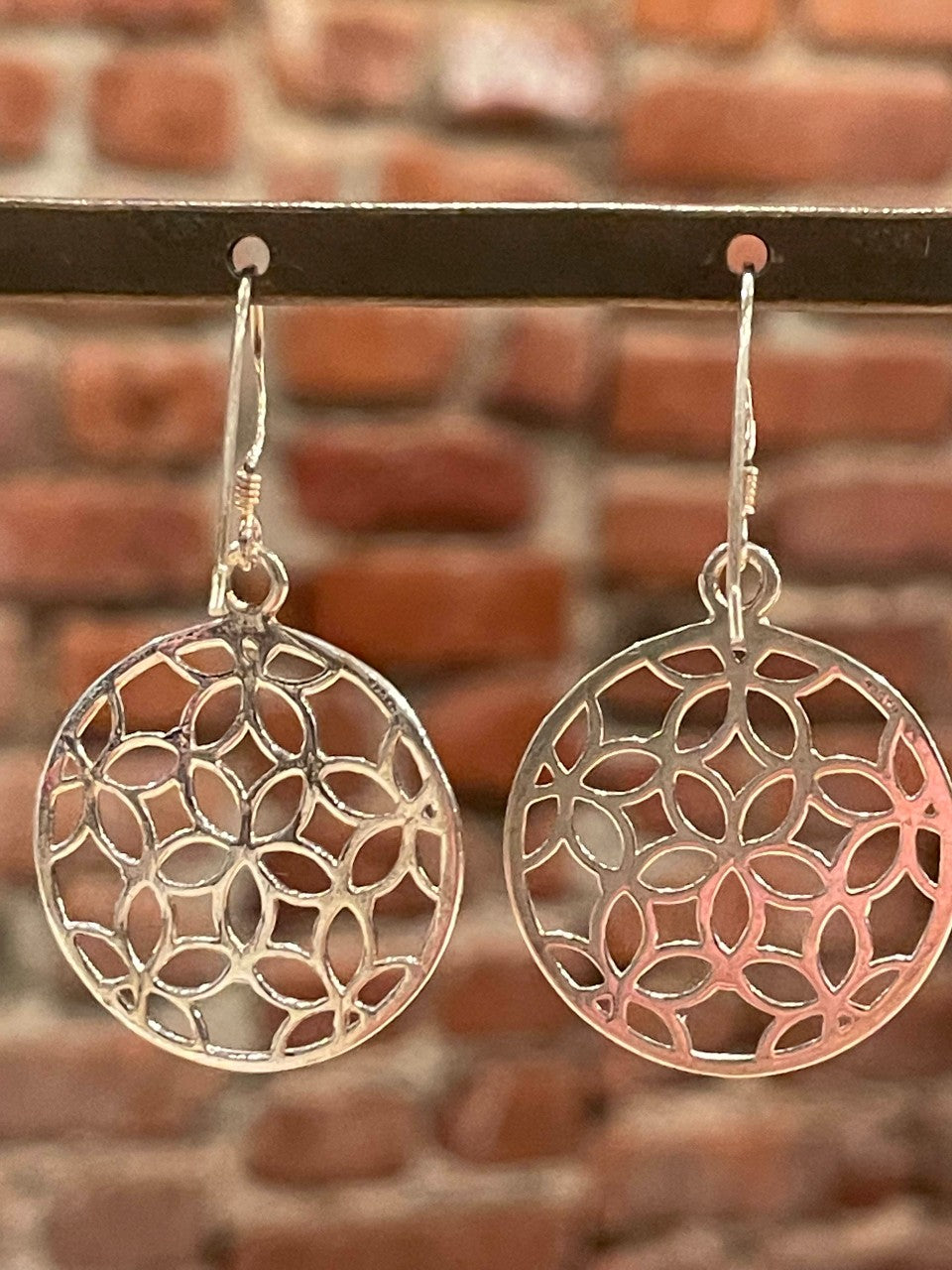 Village Vogue Sterling Silver Openwork Circle Earrings Back.