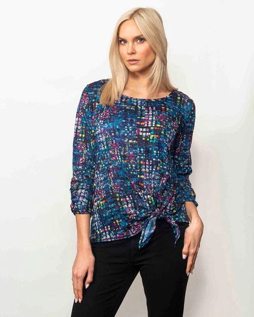 Sno Skins Printed Crinkle Ballet Neck Top Front.