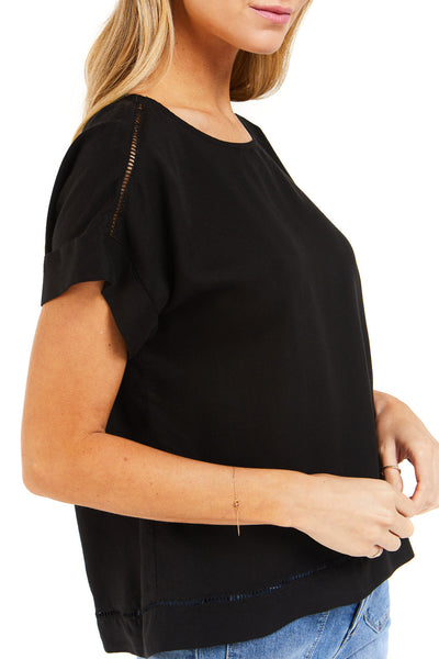 Velvet Heart Arabella Black Trim Detail Top Close-up.