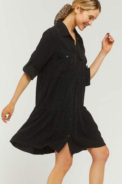 Velvet Heart Bree Black Tiered Babydoll Dress in Motion.