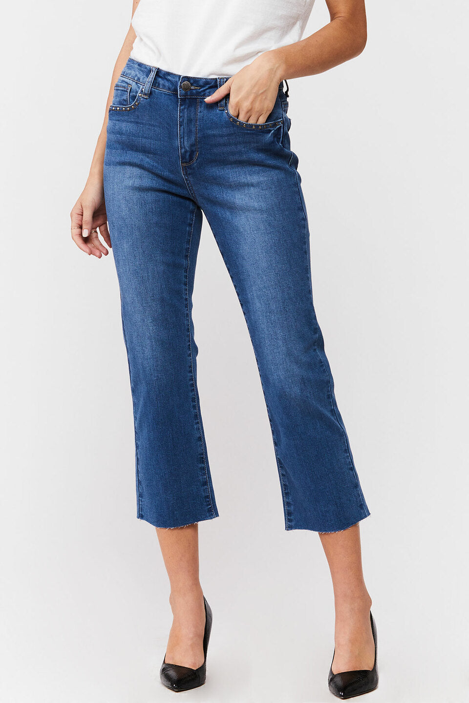 Velvet Heart Ellie Blue Stud Cropped Flare Jeans