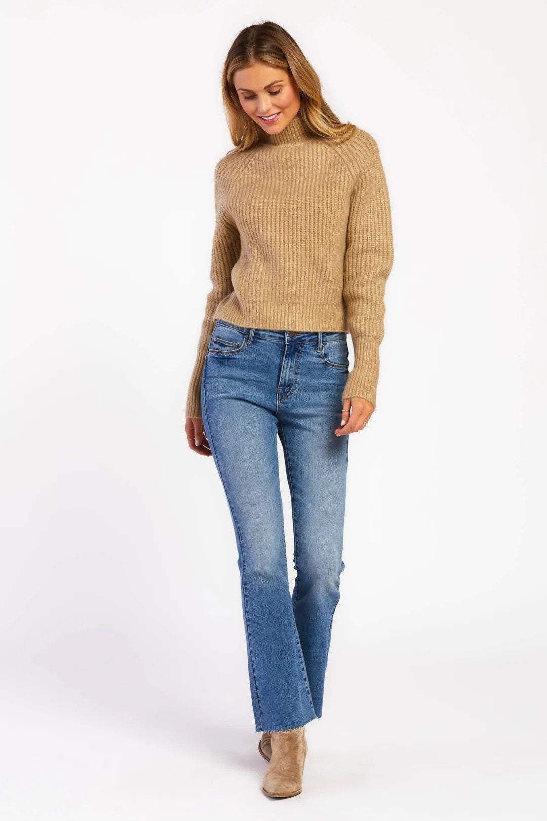 Velvet Heart Harvard Mock Neck Sweater Walking.