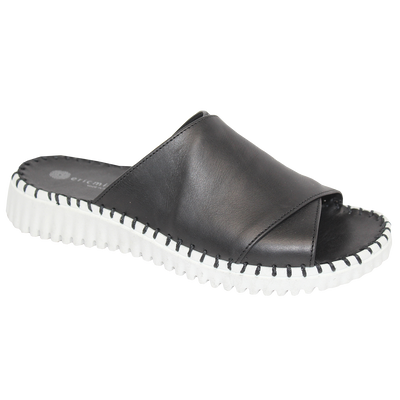 Eric Michael Gloria Leather Slide Sandal Taupe Black.